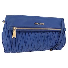 Borsa a spalla Miu Miu Matelassé in pelle 2way Blu Tono Oro Auth 198657A