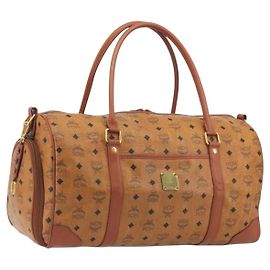 Borsa MCM Vicetos Boston PVC Pelle Marrone Tono Oro Auth 195757