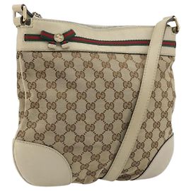 Borsa a tracolla GUCCI GG Canvas Web Sherry Line Beige Gold 257065 Auth 194292