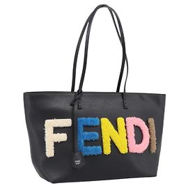 FENDI Tote Bag aus Leder Schwarz Multicolor 8BH198 Auth 198636A
