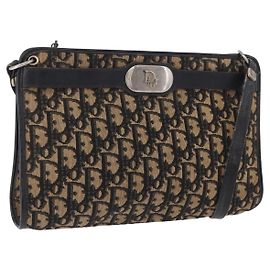 Christian Dior Trotter Canvas Schultertasche Navy Gold Auth BA15147