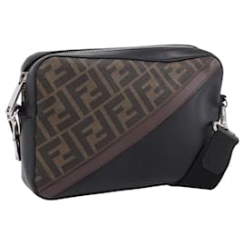 FENDI Zucca Canvas Diagonal Camera Case Bag PVC Brown Black Auth 198702V Tasche