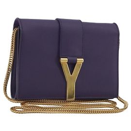 Borsa a tracolla con catena SAINT LAURENT in pelle viola tono oro 311215 Auth BA14810V
