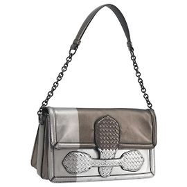 Bolsa de Ombro BOTTEGA VENETA Rialto Chain em Couro Prata Auth 197328V