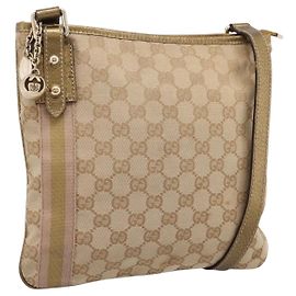 Borsa a tracolla GUCCI GG Canvas Sherry Line Beige Tono Oro 144388 Auth 198655