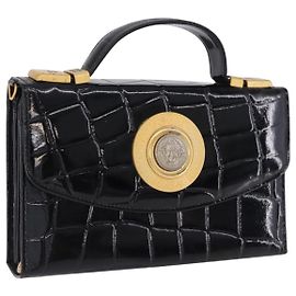 Borsa a mano Gianni Versace Medusa in vernice nera e oro Auth BA14906A