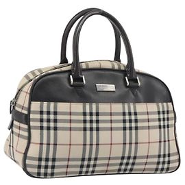 Borsa a mano BURBERRY Nova Check in tela beige e argento Auth 198703A