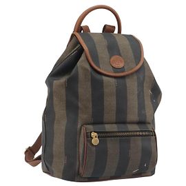 FENDI Pecan Rucksack PVC Leather Brown Gold Tone Auth 196153