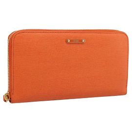 FENDI Lange Geldbörse aus Leder Orange Silver Auth BA15216V