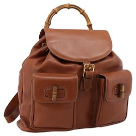 Sac à dos GUCCI Bamboo en cuir marron et or 003 2058 0016 Auth ka5812