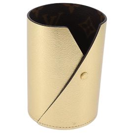 LOUIS VUITTON Monogram Pocrayon Gaston Pen Case Gold LV Auth 197153A