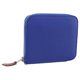 Hermès HERMES Azap Compact Silk In Wallet Leather Blue Silver Auth 198794V