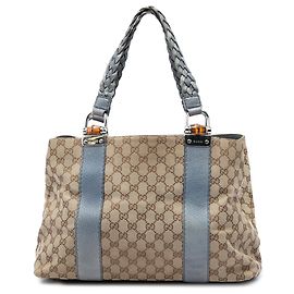 Borsa Tote Gucci Medium GG Canvas Bamboo Libeccio Blu