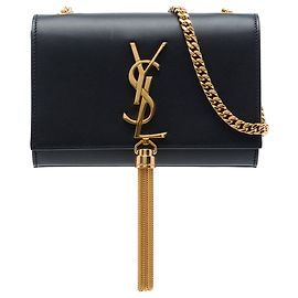 Borsa a tracolla Saint Laurent Kate Tassel Small in pelle di vitello liscia nera con monogramma