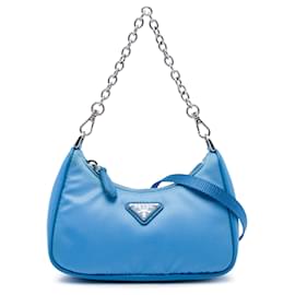 Borsa Blue Prada Mini Saffiano Trimmed Tessuto Re Edition 2005