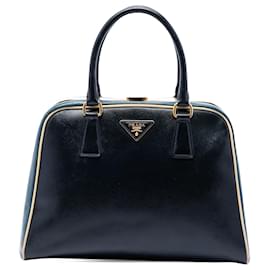 Borsa a mano Prada Bicolor Saffiano Vernice Pyramid Frame Blu