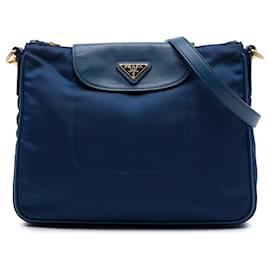 Borsa a tracolla Prada in Tessuto blu con rifiniture in Saffiano