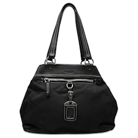 Tote Prada in Tessuto con rifiniture in Vitello Nero