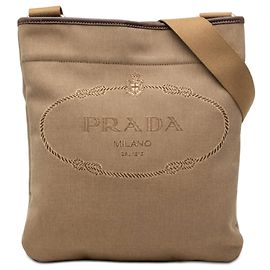 Borsa a tracolla Prada in tela Canapa logo beige