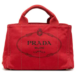 Prada Small Canvas Canapa Logo Tote Satchel rot