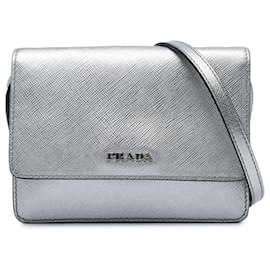Borsa a tracolla Prada Saffiano Silver Wallet on Strap