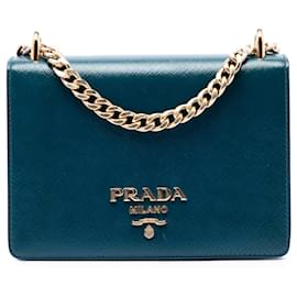 Borsa a tracolla Mini Saffiano con patta e catena Prada Blu