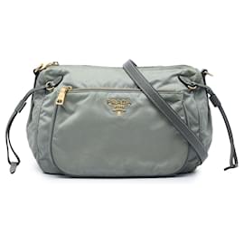 Borsa a tracolla Prada in Tessuto con rifiniture in Saffiano, grigio, chiusura a zip