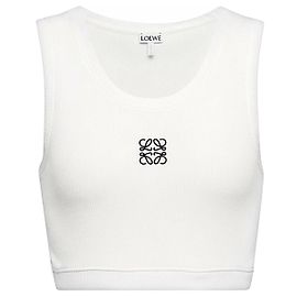 Loewe Top deportivo corto de algodón blanco logo Anagram
