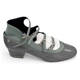 Chanel Mary Jane Pumps aus grauem Lackleder und mintgrünem Leder