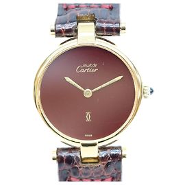 Cartier Must Vendome SM Vermeil Quartz Uhr Granatrot Bordeaux Zifferblatt 925
