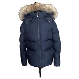 Pyrenex Daunenjacke aus marineblauem Nylon mit Pelzkapuze