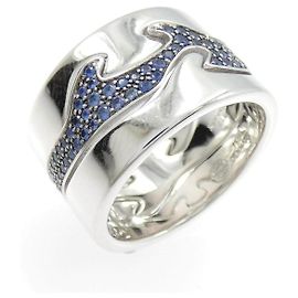 Autre Marque Anello Georg Jensen Fusion Au750 Oro Bianco Oro Nero Zaffiro