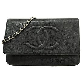 Portafoglio a spalla con catena Chanel in vitello martellato marrone