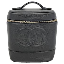 Chanel Vanity Bag aus schwarzem genarbtem Kalbsleder