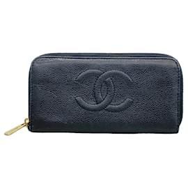 Portafoglio lungo Chanel in vitello granulato nero
