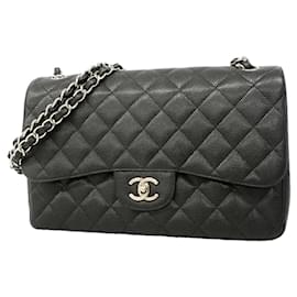 Borsa a tracolla Chanel in pelle di vitello martellata nera