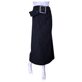 Autre Marque Falda Maxi Betty Barclay de raya diplomática negra con hebilla plateada