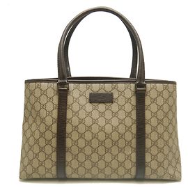 Bolso Tote Gucci de lona GG Supreme y piel beige