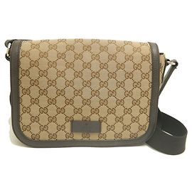 Bolso de hombro Gucci de lona GG beige y cuero