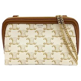 Céline Clutch con catena Celine Triomphe in tela rivestita bianca