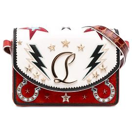 Borsa a tracolla Loubi54 Giddy in pelle bianca Small con rifiniture in pelle embossed croc e cristalli Christian Louboutin