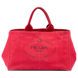 Borsa Tote Prada Large in Tela Canapa Logo Rossa