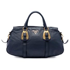 Borsa Shopping Prada in pelle di vitello morbida blu