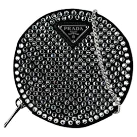 Borsa a tracolla Prada in raso nero e strass