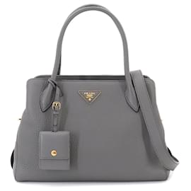 Borsa 2-Way in pelle grigia Prada