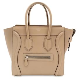 Céline Saco Tote Celine Luggage Micro Shopper - Couro Bege