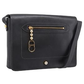 Borsa a tracolla Christian Dior in pelle nera e oro Auth 196415