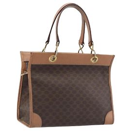 Céline Borsa a mano CELINE Macadam Canvas PVC Leather Brown Gold Auth am12382A
