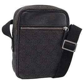 Borsa a tracolla GUCCI GG Canvas Nero Argento 101680 Auth ka5778