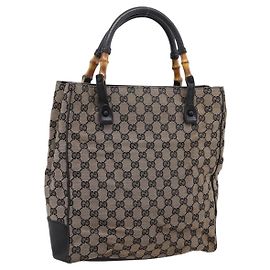GUCCI GG Canvas Bamboo Handtasche Beige Schwarz 112530 Auth ep15670